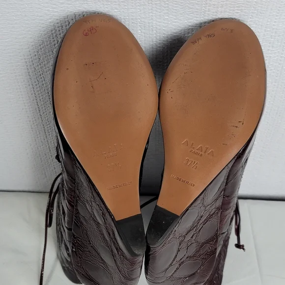Alaia Calzature Donna Croco Burgundy Patent Leather Ankle Wedge Boots Size 37.5